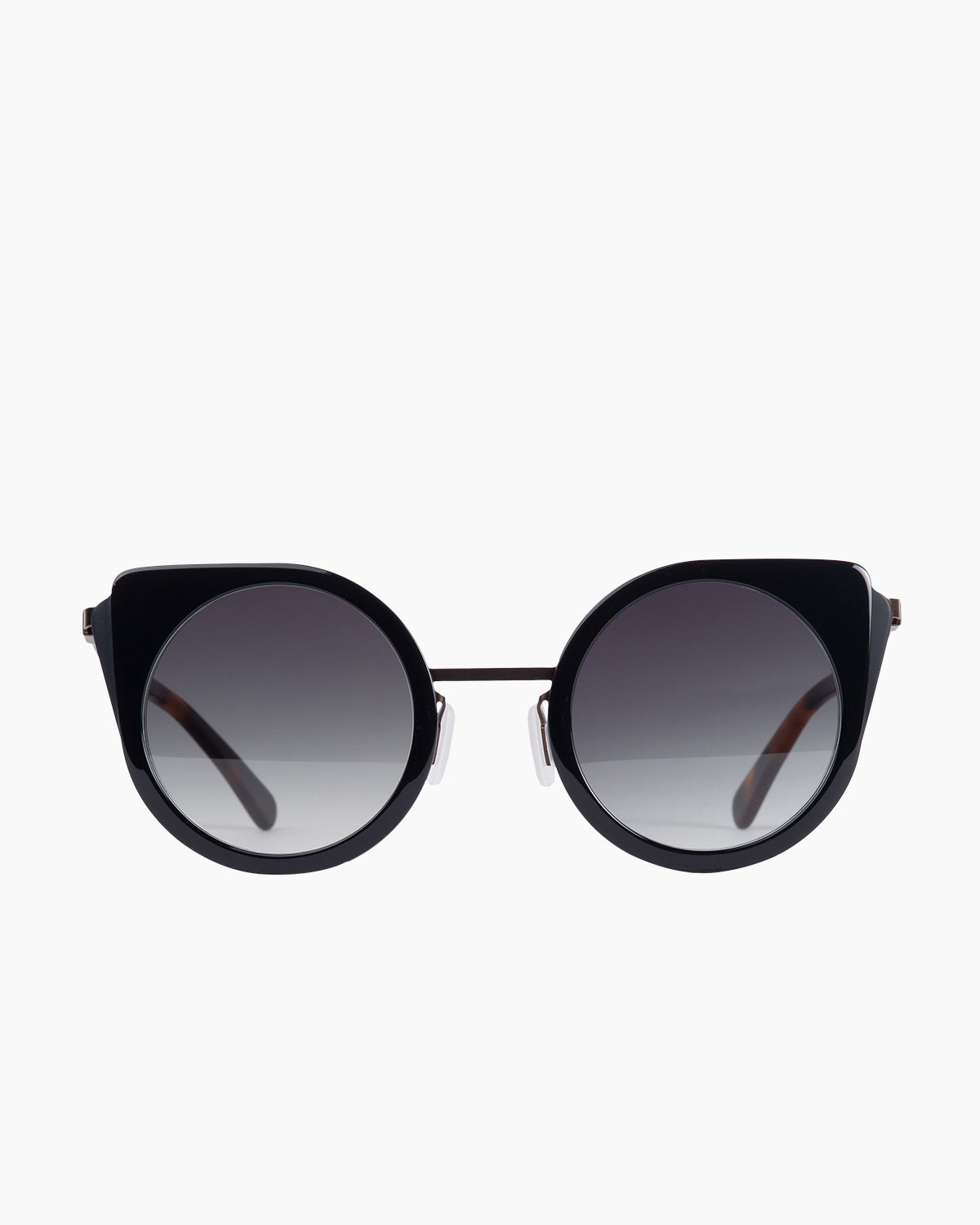 black metal round  sunglassesby Gamine model CatS, front view, lunettes de vue rond couleur Noir