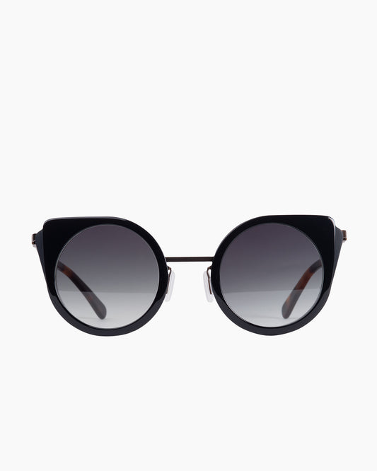 black metal round  sunglassesby Gamine model CatS, front view, lunettes de vue rond couleur Noir