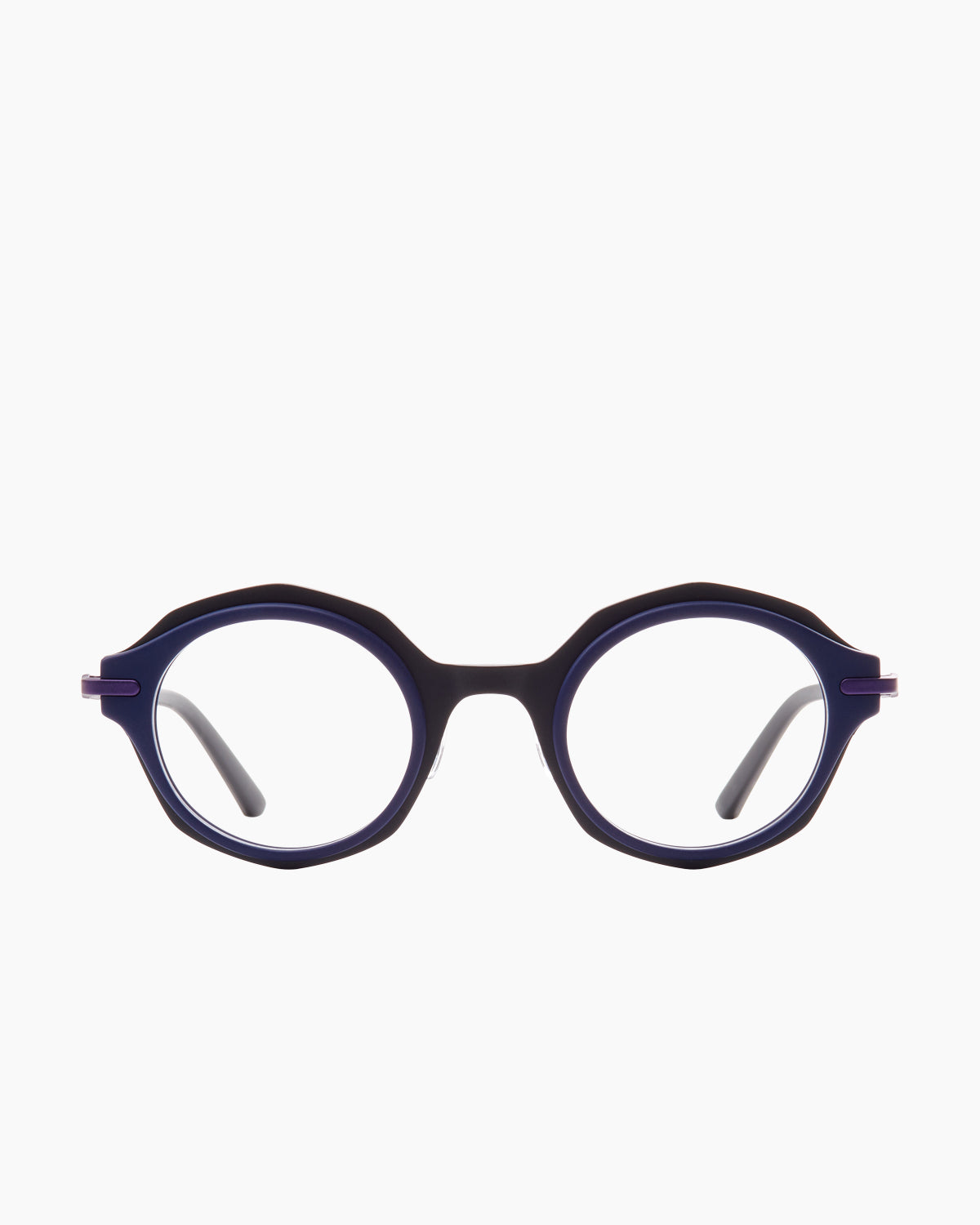black metal octogon eyeglasses by Bevel model Amoree, front view, lunettes de vue octogone couleur noir