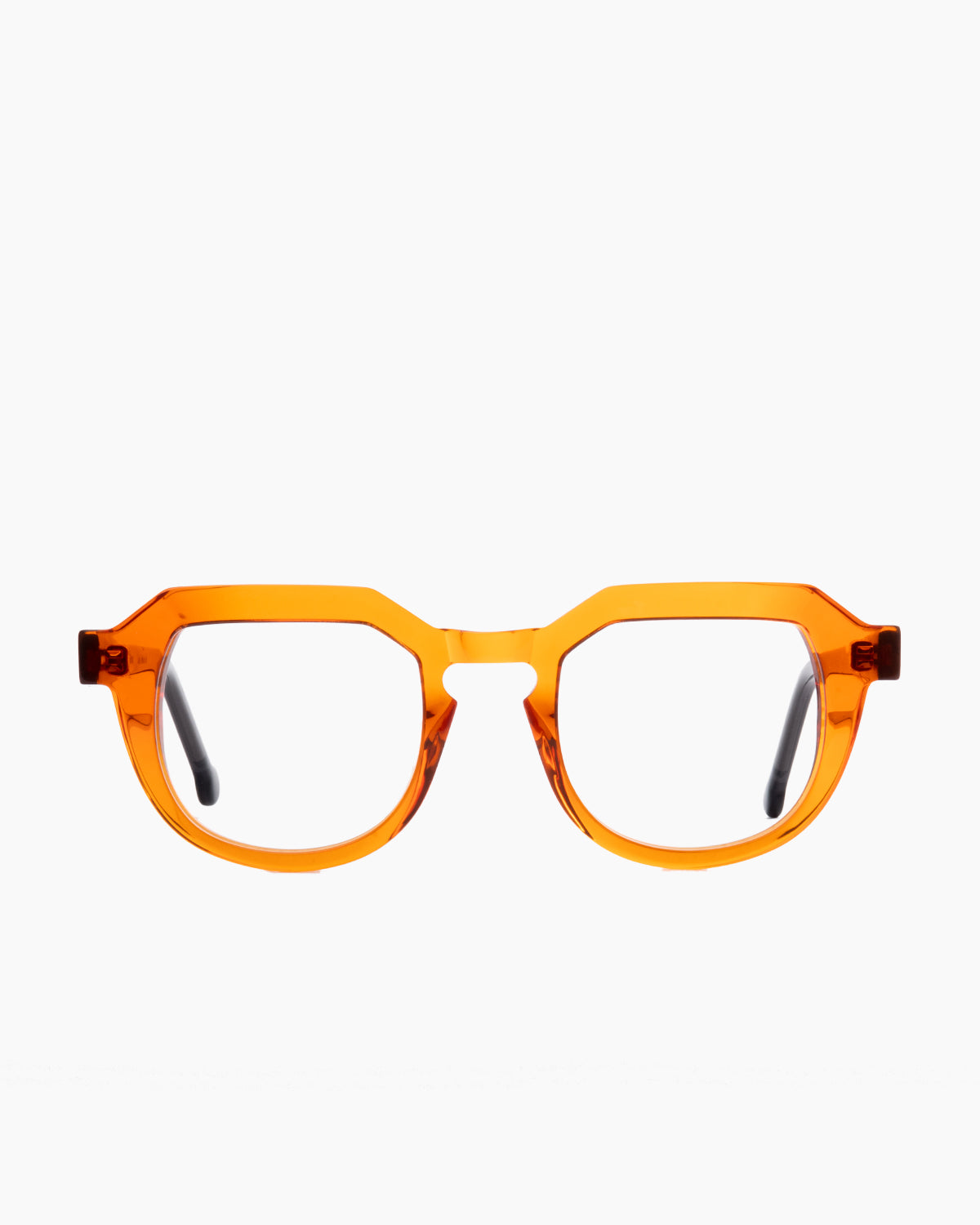 orange plastic round eyeglasses by Marie-Sophie Dion model Galviston, front view, lunettes de vue rond couleur orange