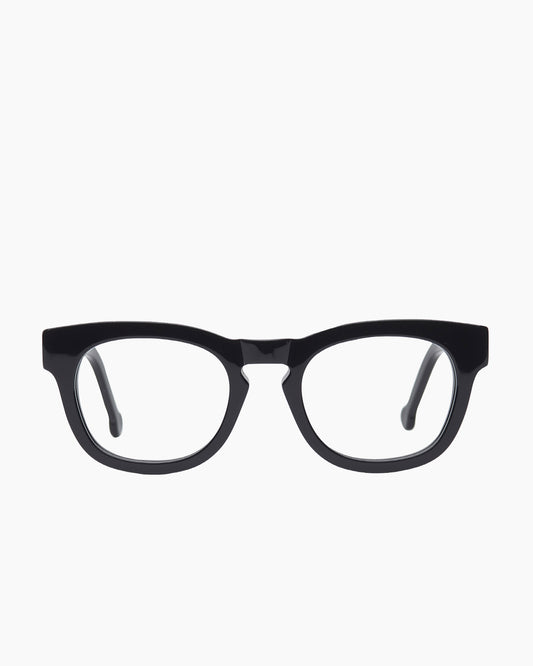black plastic rectangle eyeglasses by Marie-Sophie Dion model Lavigne, front view, lunettes de vue rectangle couleur Noir