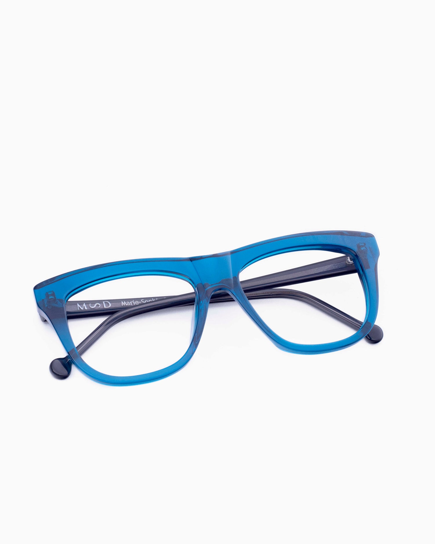 blue plastic rectangle eyeglasses by Marie-Sophie Dion model Pepin, front view, lunettes de vue rectangle couleur Bleu