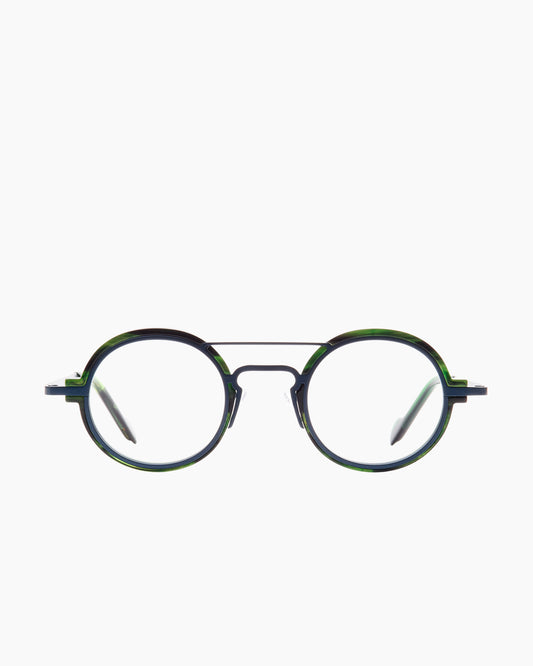 green metal oval eyeglasses by Anne et Valentin model M16, front view, lunettes de vue ovale couleur vert