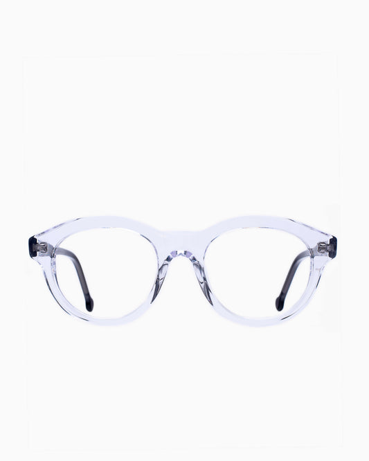 crystal plastic oval eyeglasses by Marie-Sophie Dion model Claus, front view, lunettes de vue couleur cristal
