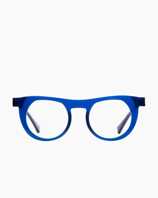 blue plastic oval eyeglasses by Gamine model Boavista kids, front view, lunettes de vue ovale couleur bleu